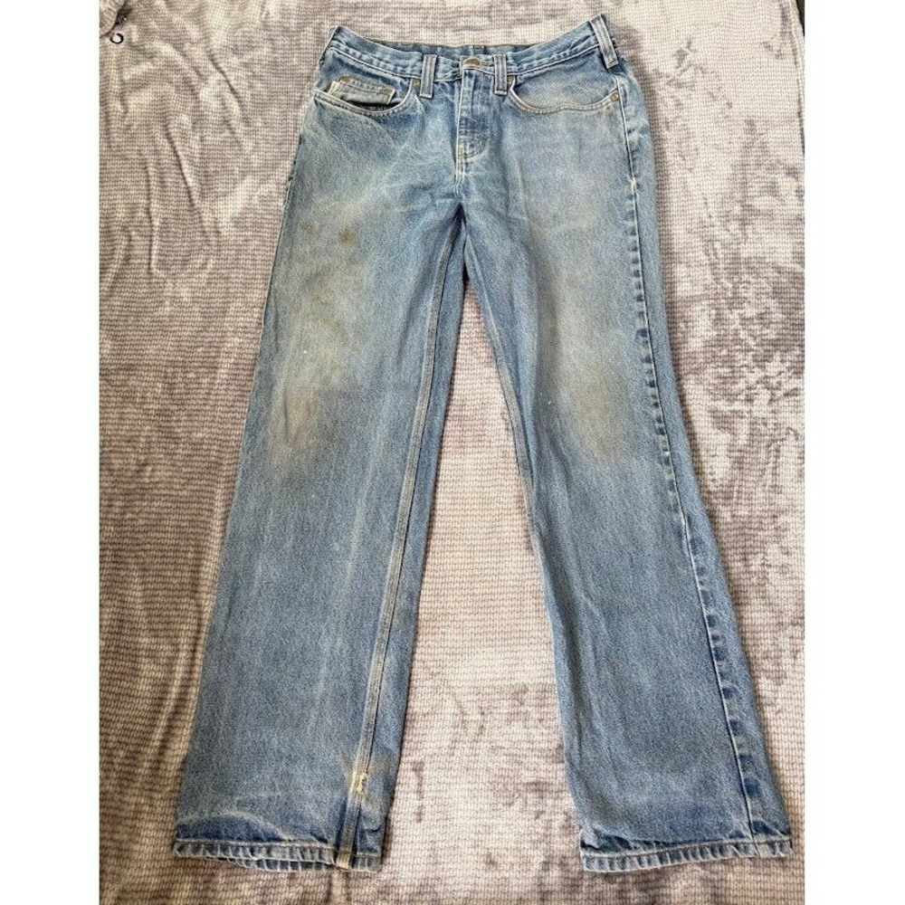 Vintage Carhartt Light Wash Denim‎ Work Jeans Straight Leg Grungy 32x31